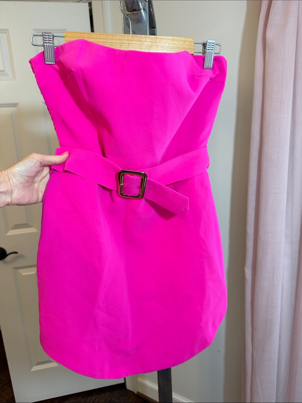 Amanda Uprichard Strapless Belted Mini Dress - Hot Pink